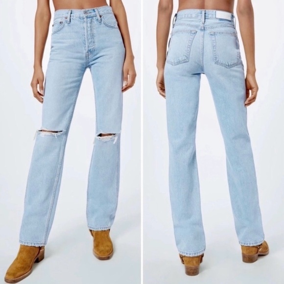 NEW WITH TAGS!  Re/Done 90’s High Rise Loose Bleach Destroyed. Size 29 - Picture 7 of 12